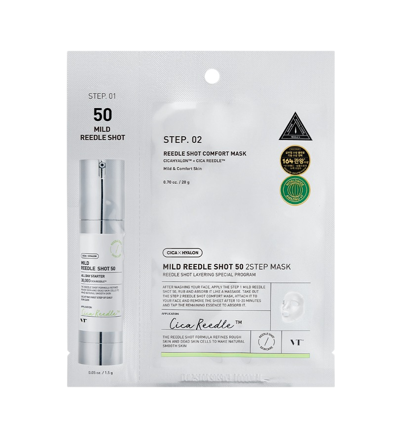 ήπια 2-step μάσκα VT Cosmetics Reedle Shot 50 με μικροβελόνες για ανανέωση και λείανση επιδερμίδας